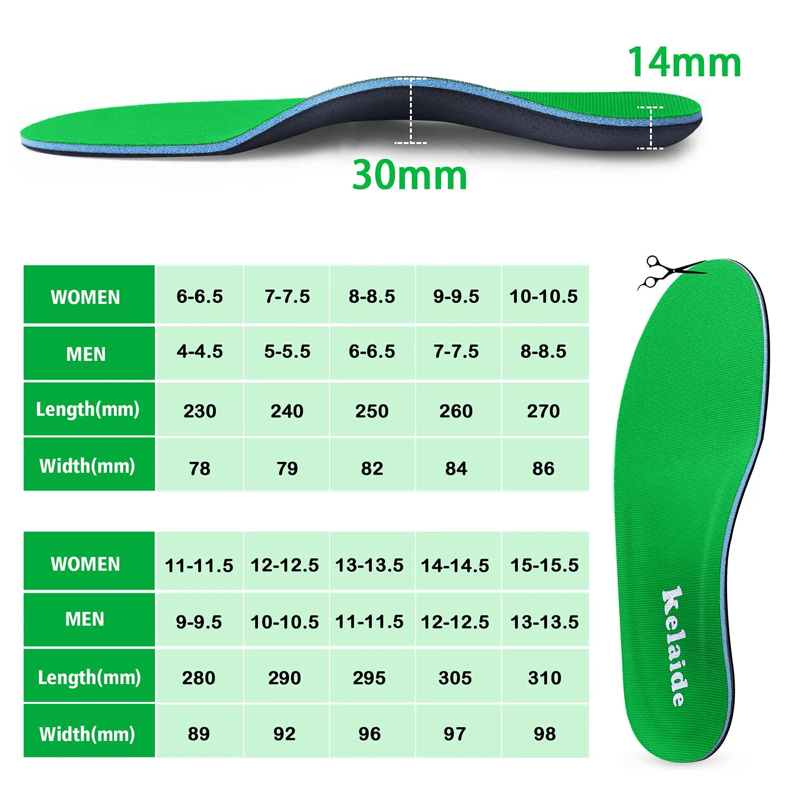 Arch Support Insoles for Women Flat Feet, Orthotic Arch Support Shoe Insoles for Men UK-Men10-29cm Green-n