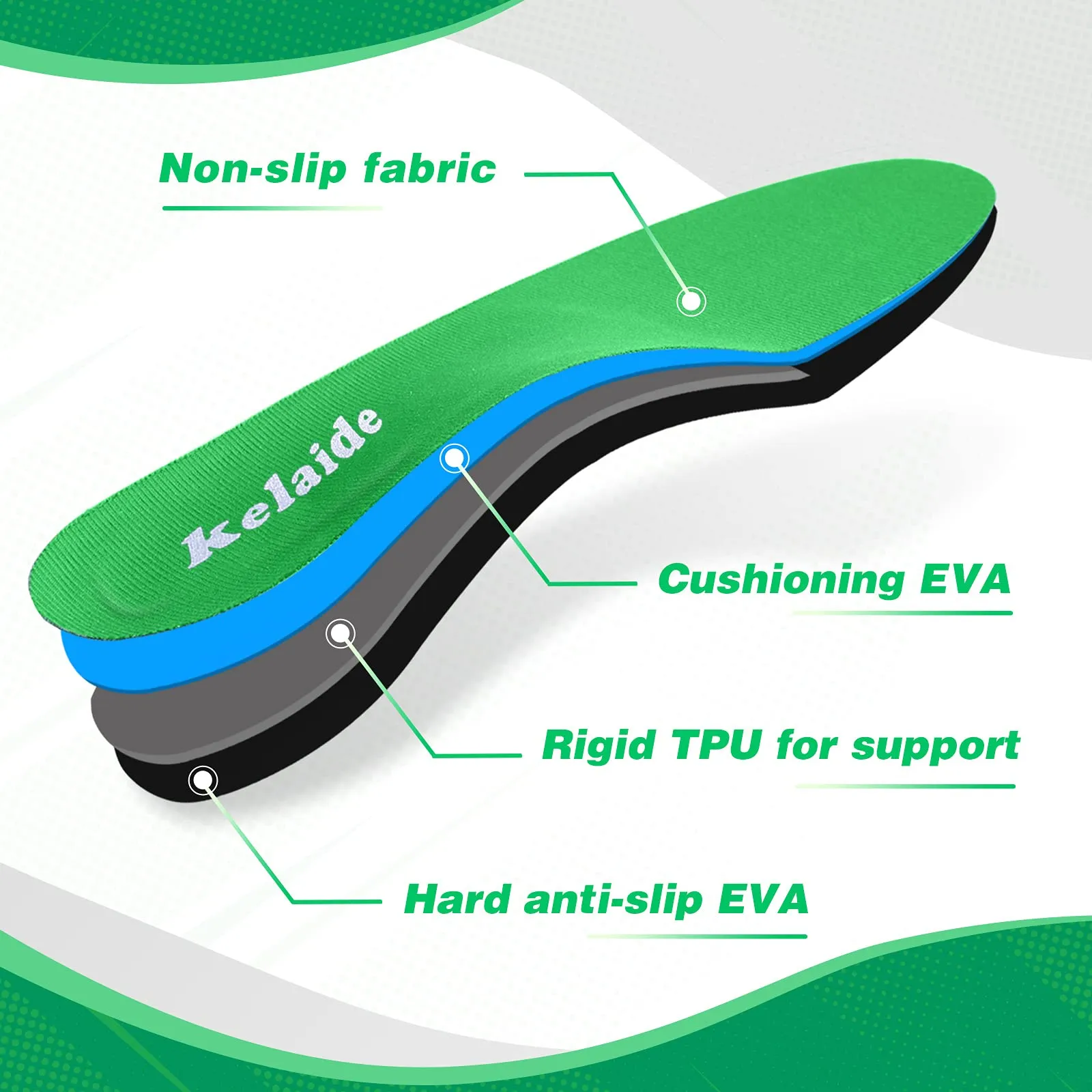 Arch Support Insoles for Women Flat Feet, Orthotic Arch Support Shoe Insoles for Men UK-Men10-29cm Green-n