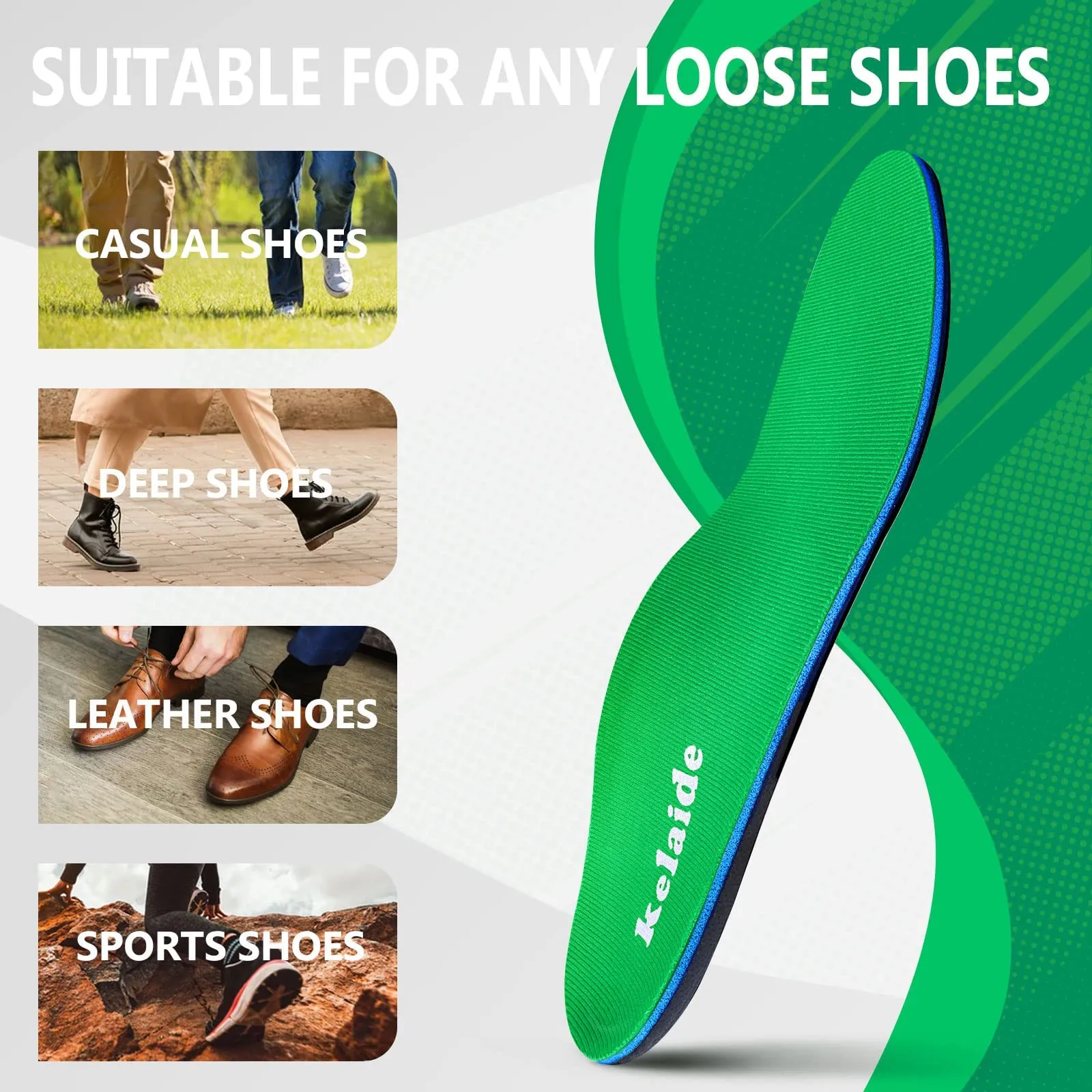 Arch Support Insoles for Women Flat Feet, Orthotic Arch Support Shoe Insoles for Men UK-Men10-29cm Green-n