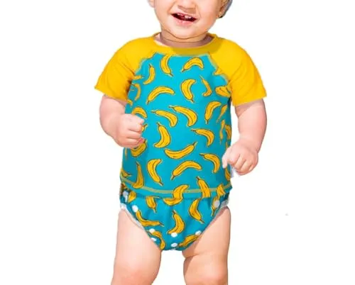 babygoal Baby Boy Swimsuit 2-Piece for 0-12 Months Infants, Bathing Suit Swim Diaper with Top Short Sleeves for Swim Lessons and Beach-Dinosaur Design