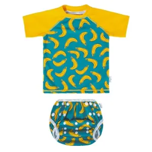 babygoal Baby Boy Swimsuit 2-Piece for 0-12 Months Infants, Bathing Suit Swim Diaper with Top Short Sleeves for Swim Lessons and Beach-Dinosaur Design