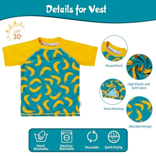 babygoal Baby Boy Swimsuit 2-Piece for 0-12 Months Infants, Bathing Suit Swim Diaper with Top Short Sleeves for Swim Lessons and Beach-Dinosaur Design