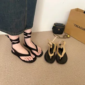 binfenxie  -  Black Flat Flip Flops Women Sandals Casual Cross Strappy Beach Shoes Summer Outdoor Flats Sandals Brown Sandales Femmes 2024