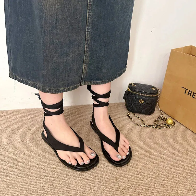 binfenxie  -  Black Flat Flip Flops Women Sandals Casual Cross Strappy Beach Shoes Summer Outdoor Flats Sandals Brown Sandales Femmes 2024