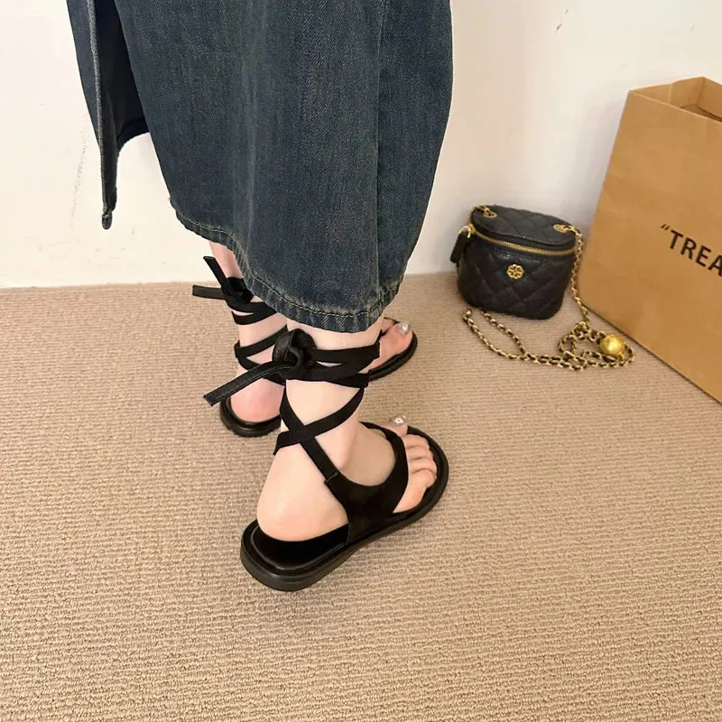binfenxie  -  Black Flat Flip Flops Women Sandals Casual Cross Strappy Beach Shoes Summer Outdoor Flats Sandals Brown Sandales Femmes 2024