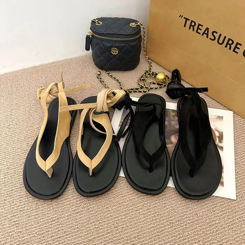 binfenxie  -  Black Flat Flip Flops Women Sandals Casual Cross Strappy Beach Shoes Summer Outdoor Flats Sandals Brown Sandales Femmes 2024