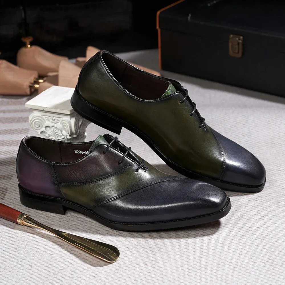 binfenxie  -  Italian Style Men's Oxfords Genuine Leather Male Wedding Party Dress Shoes for Men Lace-Up Office Suit Formal Shoes Mixed Colors