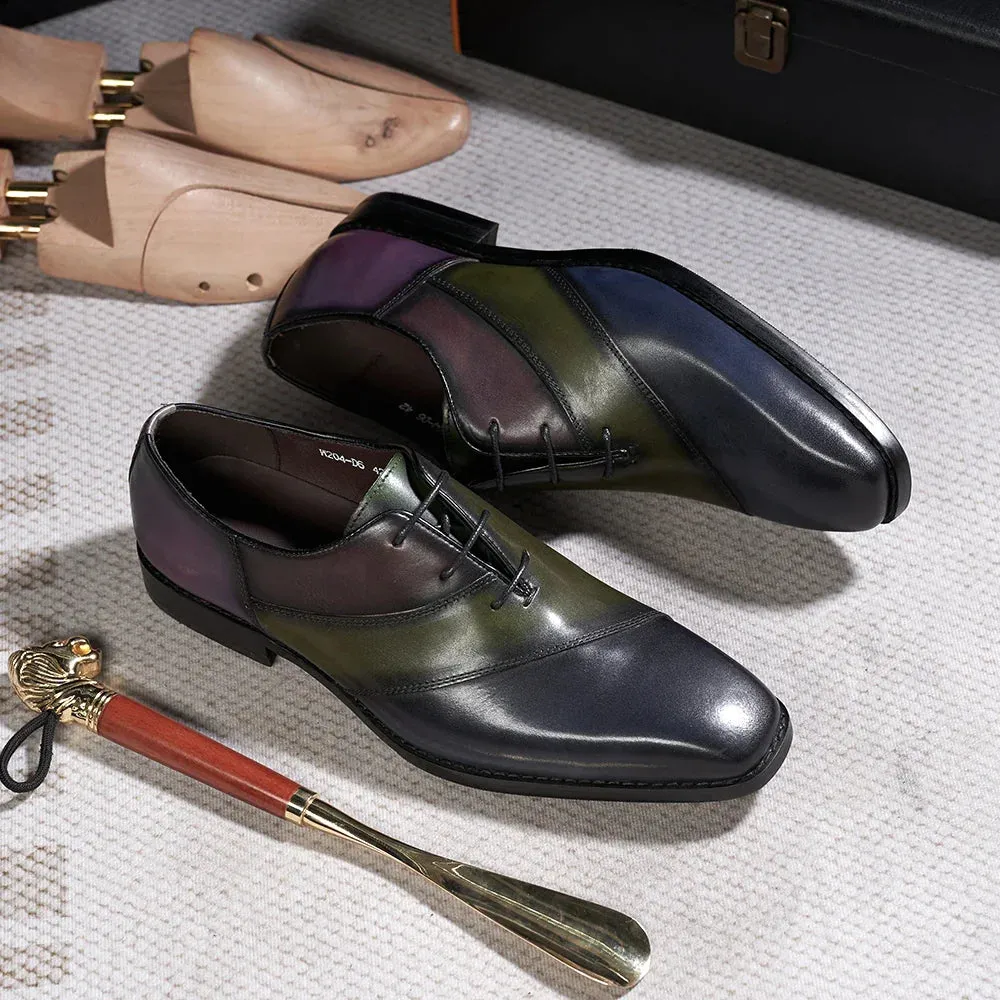 binfenxie  -  Italian Style Men's Oxfords Genuine Leather Male Wedding Party Dress Shoes for Men Lace-Up Office Suit Formal Shoes Mixed Colors