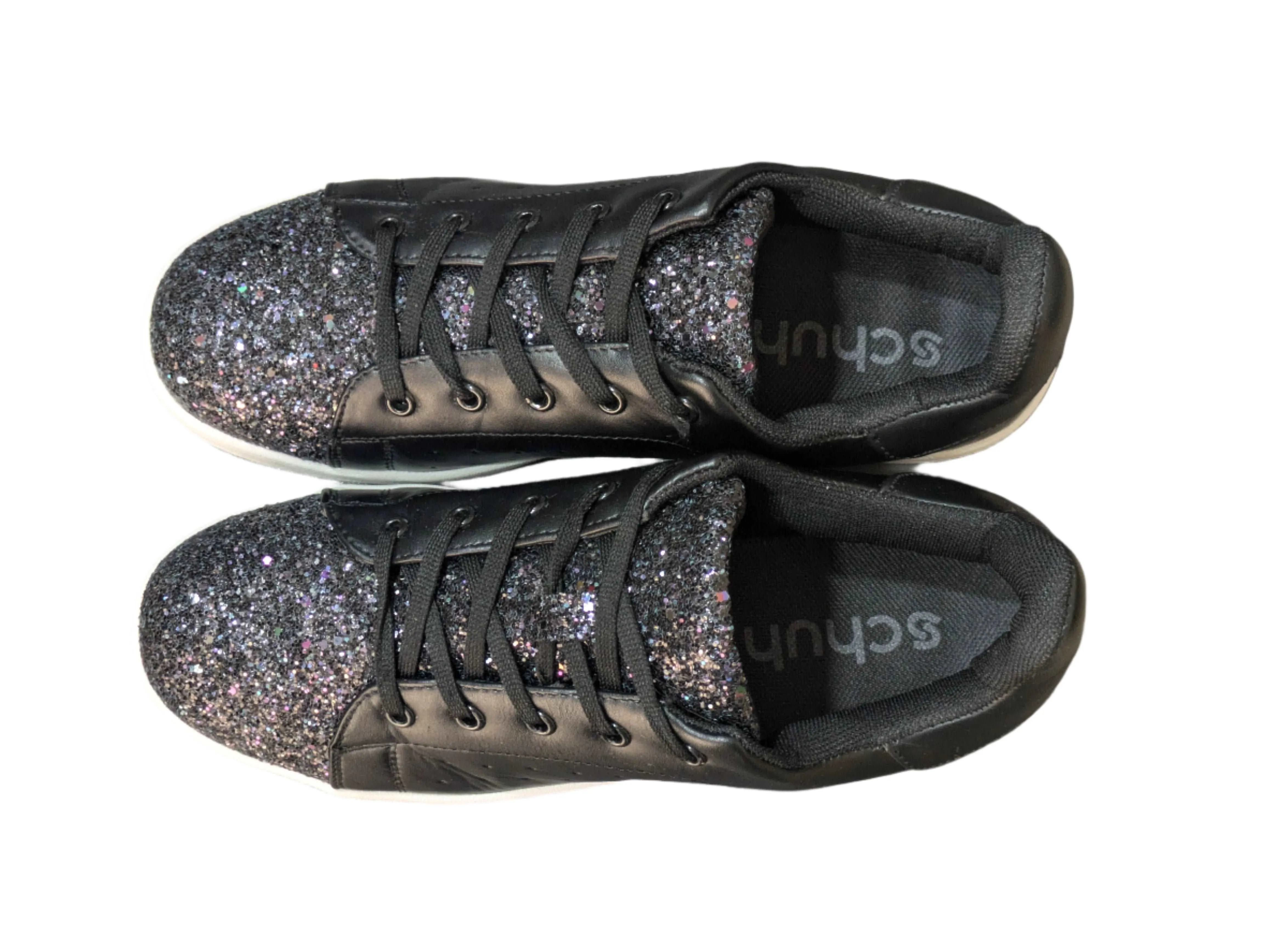 Black Glitter Embellished Sneakers by Schuh Size UK 7 / EU 41 / US 10