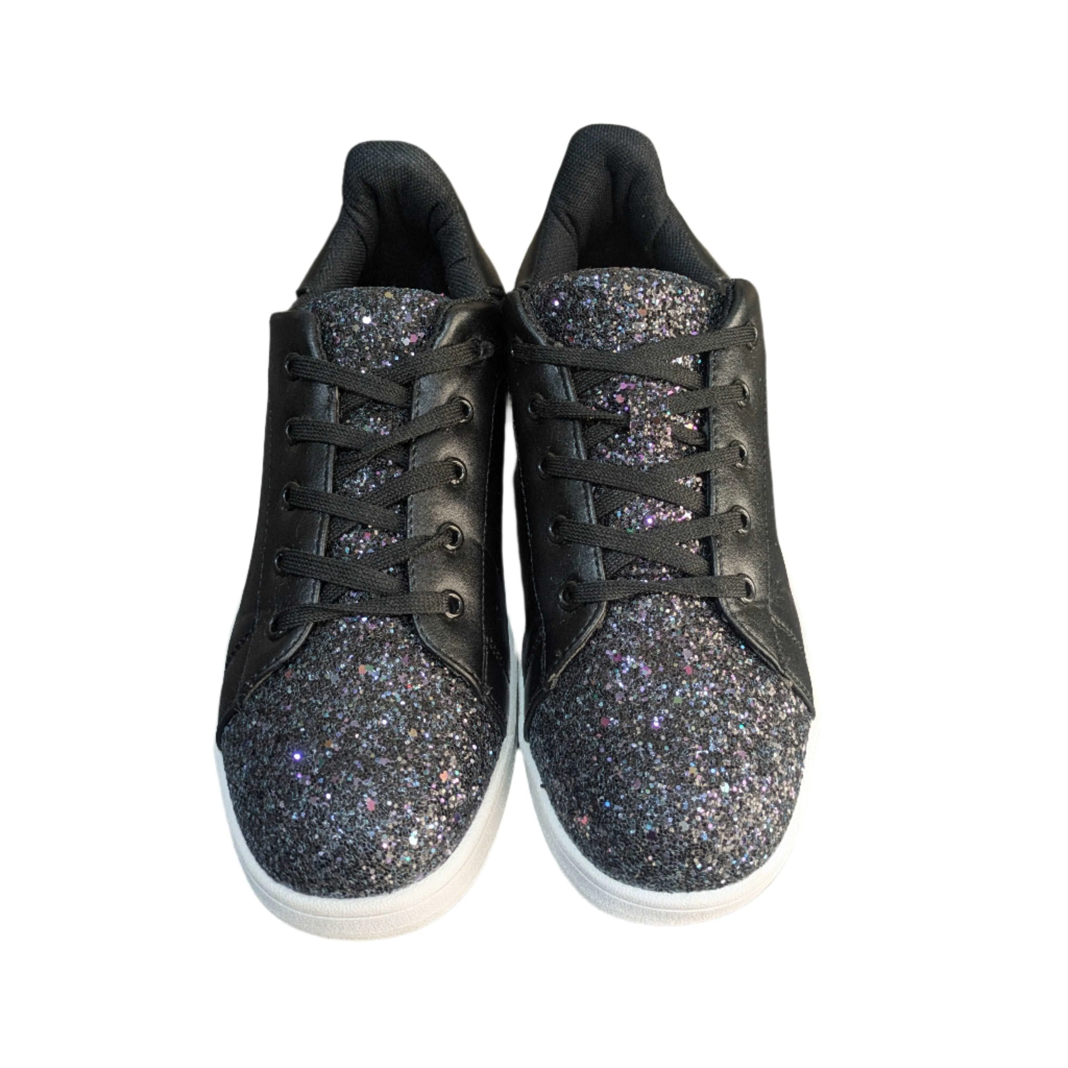 Black Glitter Embellished Sneakers by Schuh Size UK 7 / EU 41 / US 10
