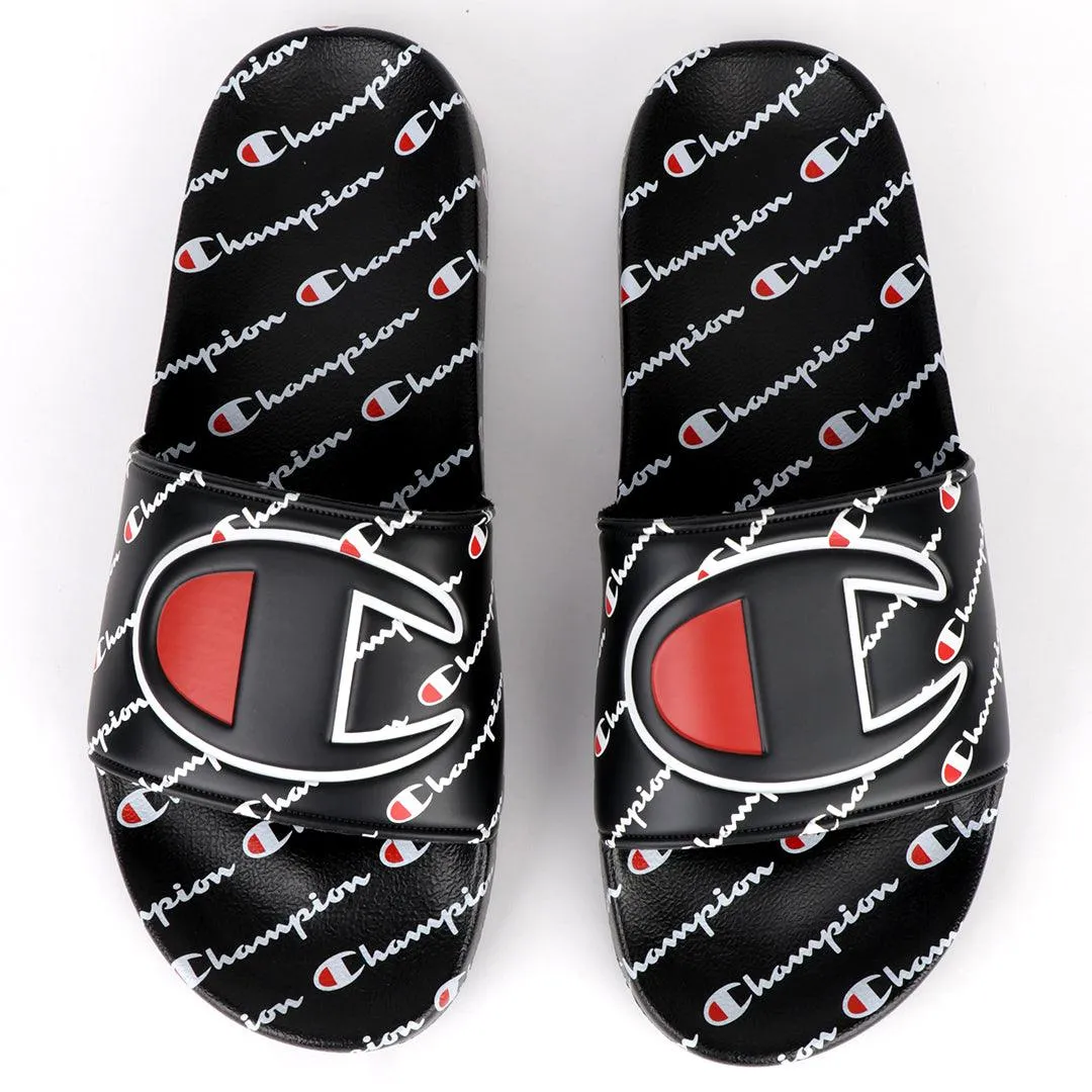 Champ Life Men's Slide Repeating  Logo - Black