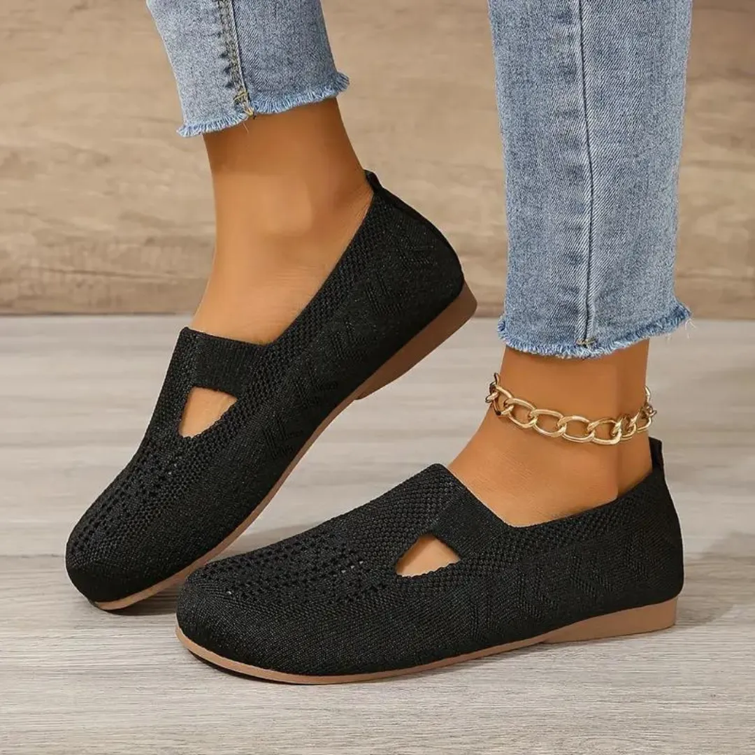 Cuzcare Orthopedic Women Walking Shoes Comfortable Breathable Knit Flats Round Toe Slip on Vintage