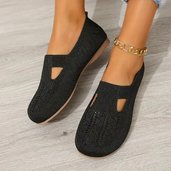 Cuzcare Orthopedic Women Walking Shoes Comfortable Breathable Knit Flats Round Toe Slip on Vintage