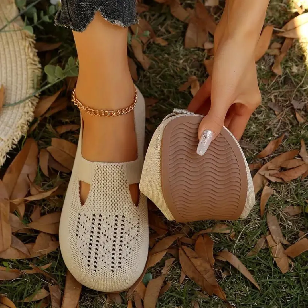 Cuzcare Orthopedic Women Walking Shoes Comfortable Breathable Knit Flats Round Toe Slip on Vintage