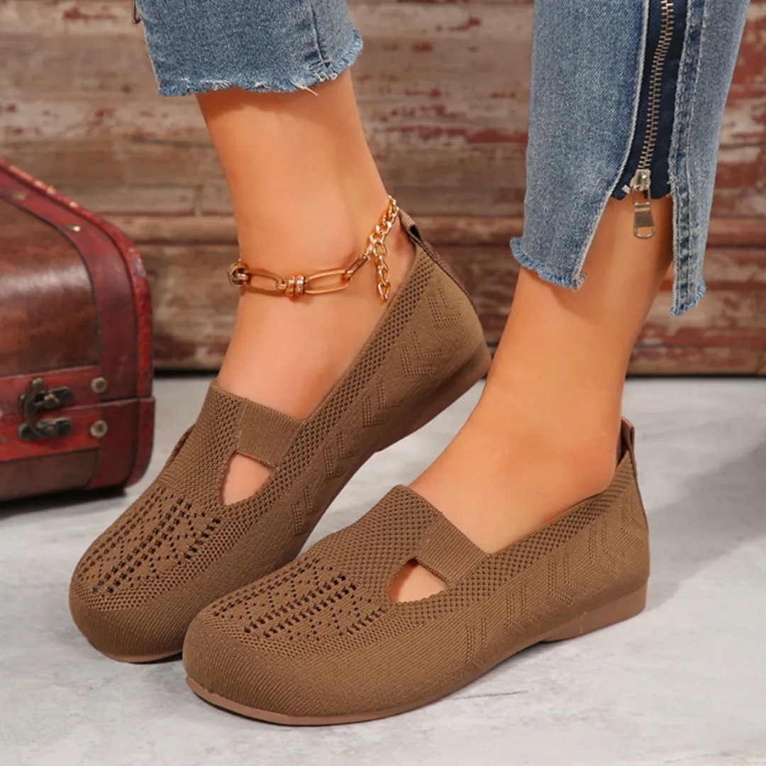 Cuzcare Orthopedic Women Walking Shoes Comfortable Breathable Knit Flats Round Toe Slip on Vintage