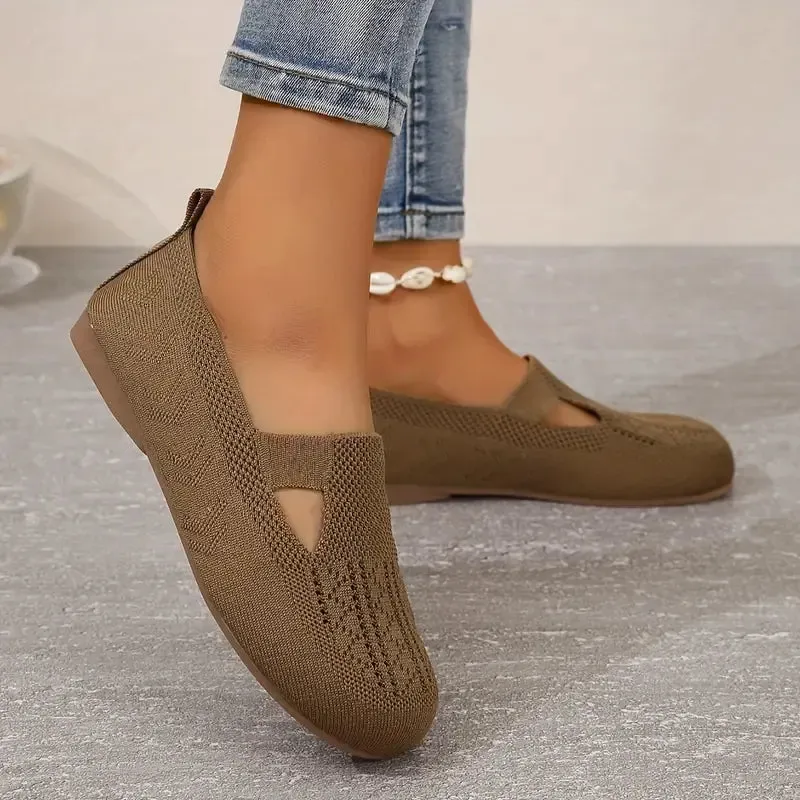 Cuzcare Orthopedic Women Walking Shoes Comfortable Breathable Knit Flats Round Toe Slip on Vintage