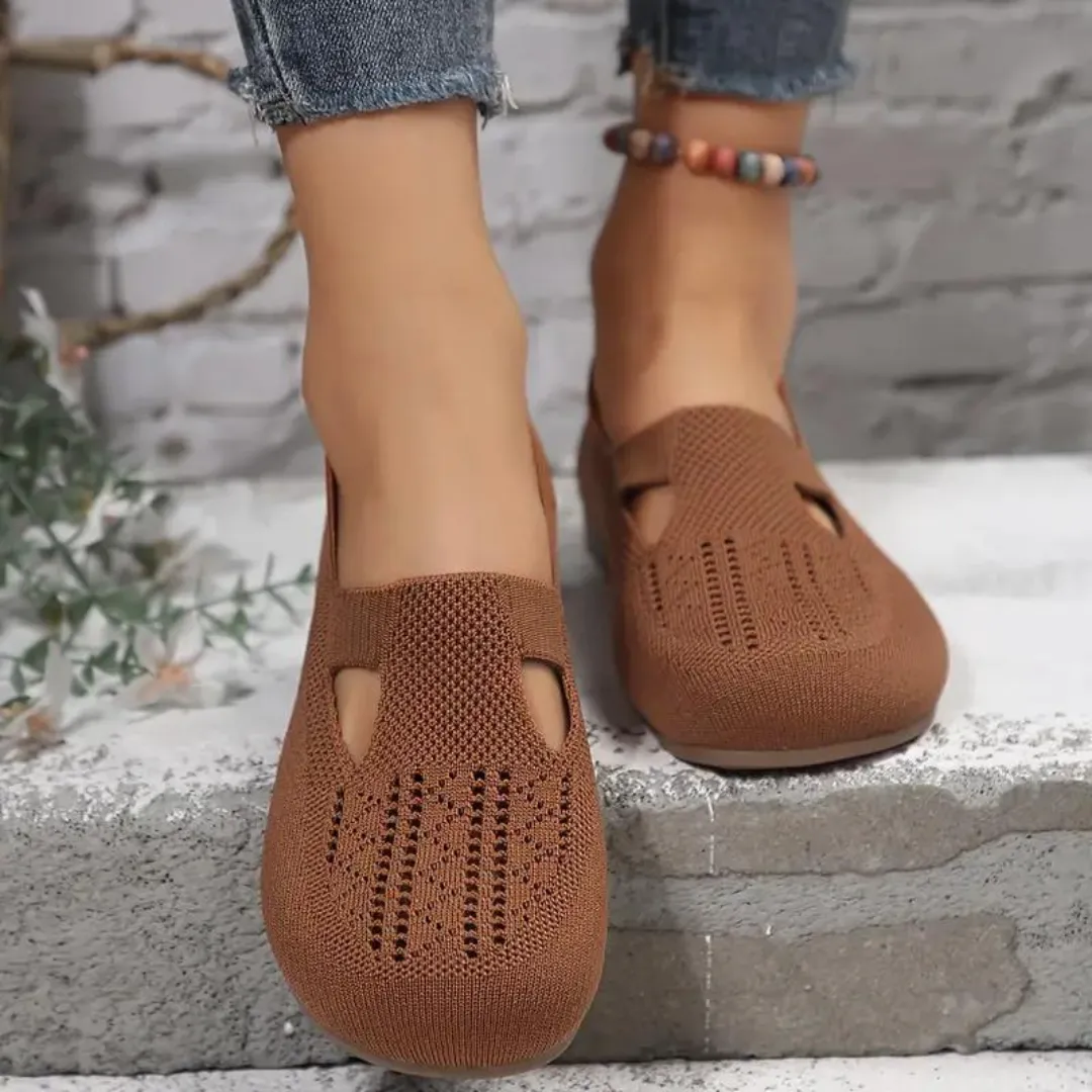 Cuzcare Orthopedic Women Walking Shoes Comfortable Breathable Knit Flats Round Toe Slip on Vintage