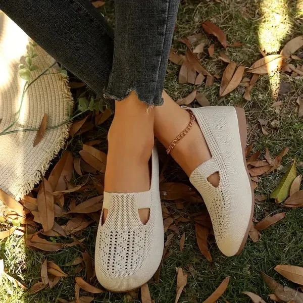 Cuzcare Orthopedic Women Walking Shoes Comfortable Breathable Knit Flats Round Toe Slip on Vintage
