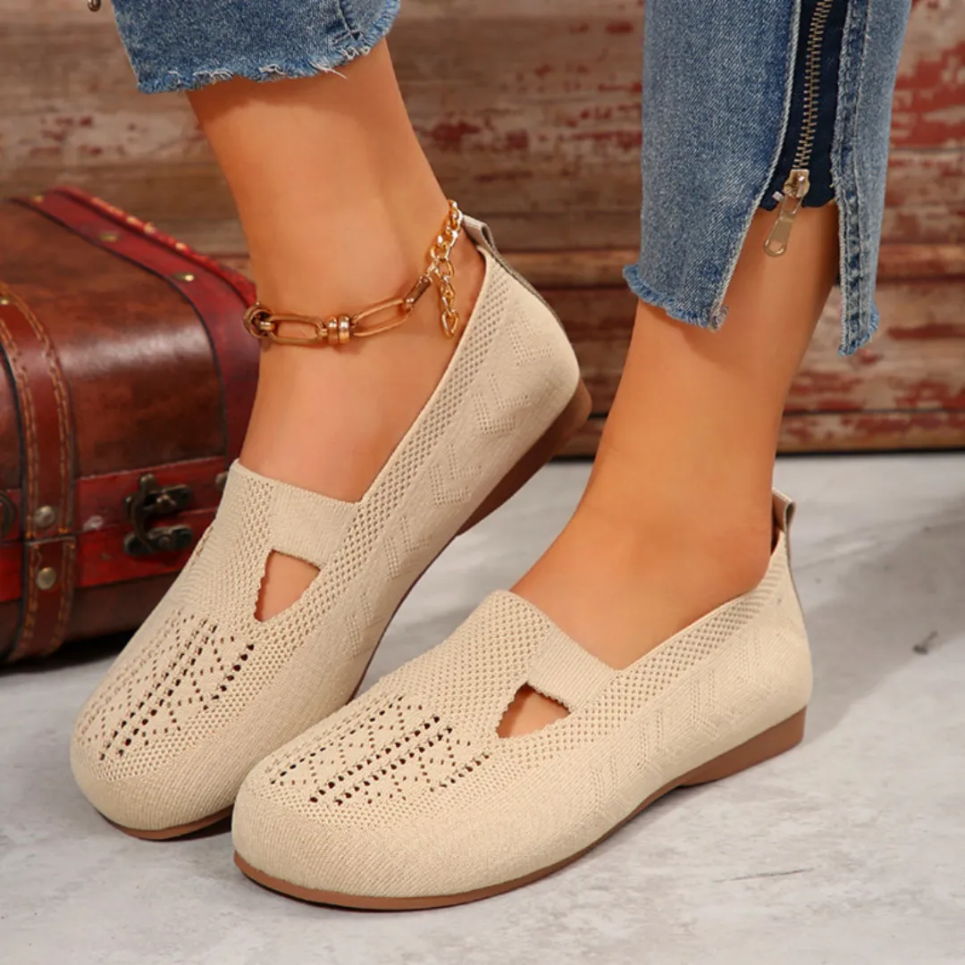 Cuzcare Orthopedic Women Walking Shoes Comfortable Breathable Knit Flats Round Toe Slip on Vintage