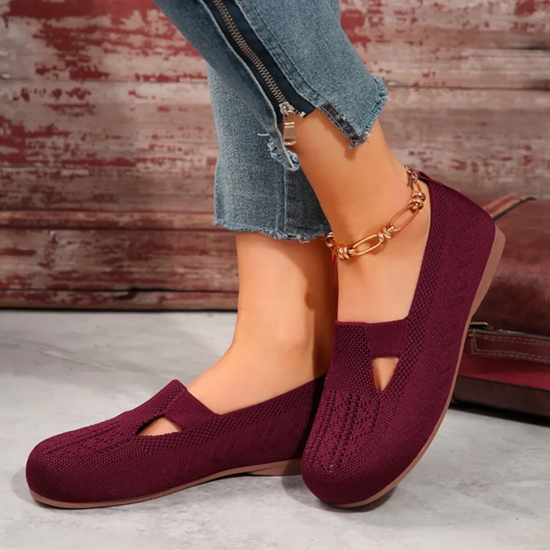 Cuzcare Orthopedic Women Walking Shoes Comfortable Breathable Knit Flats Round Toe Slip on Vintage