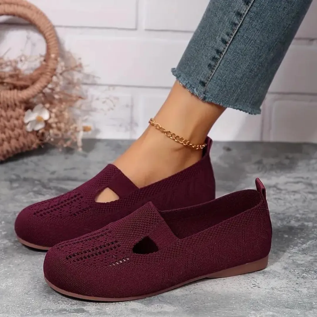 Cuzcare Orthopedic Women Walking Shoes Comfortable Breathable Knit Flats Round Toe Slip on Vintage