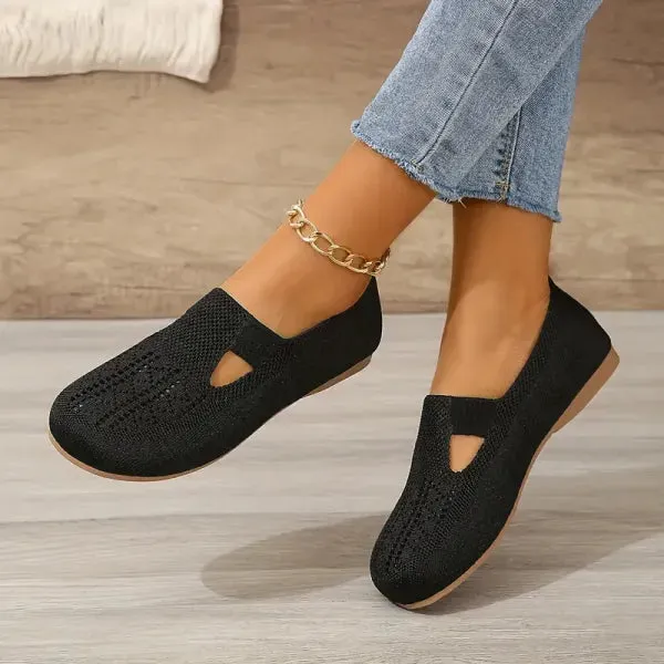 Cuzcare Orthopedic Women Walking Shoes Comfortable Breathable Knit Flats Round Toe Slip on Vintage