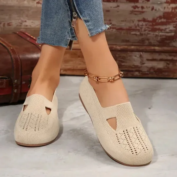 Cuzcare Orthopedic Women Walking Shoes Comfortable Breathable Knit Flats Round Toe Slip on Vintage