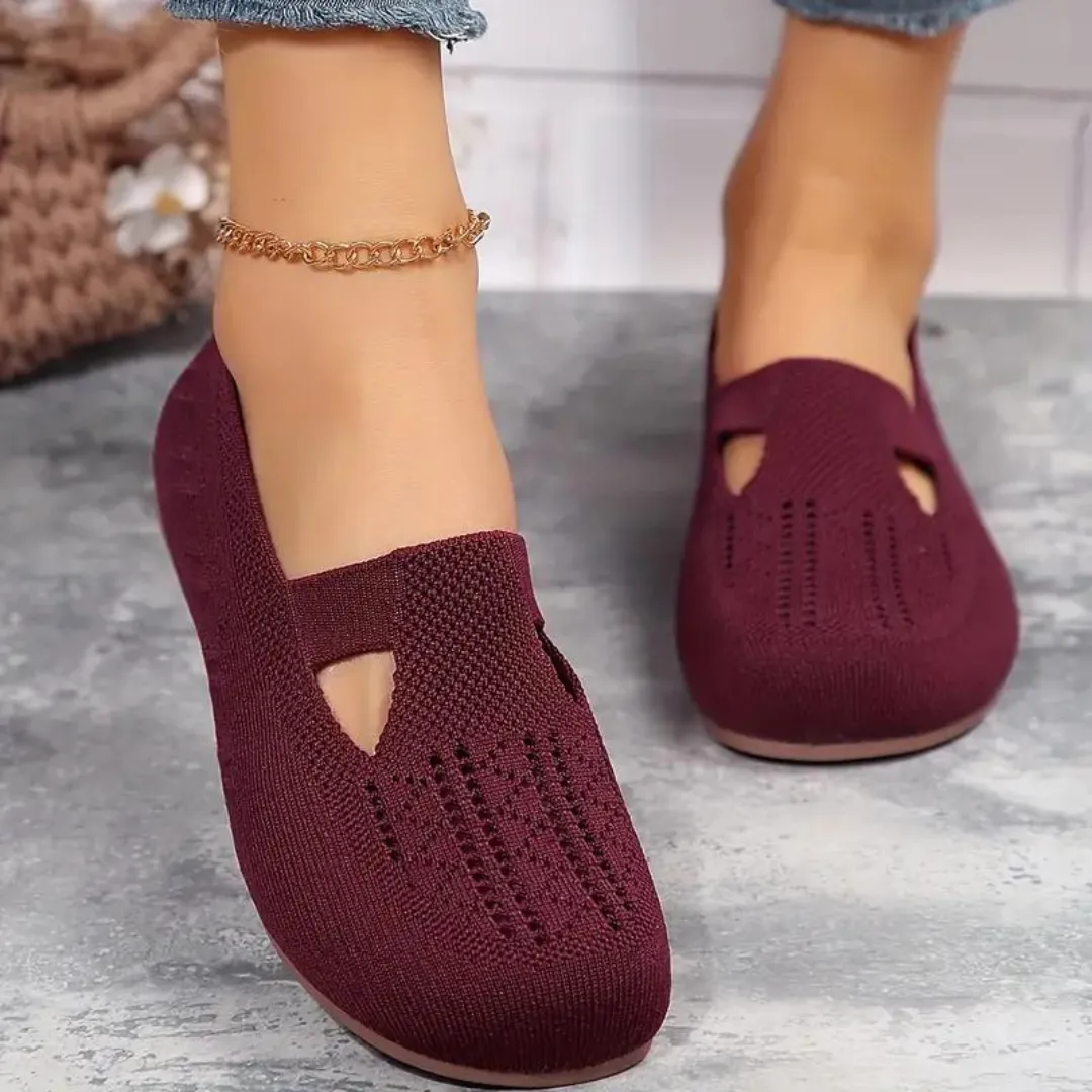 Cuzcare Orthopedic Women Walking Shoes Comfortable Breathable Knit Flats Round Toe Slip on Vintage