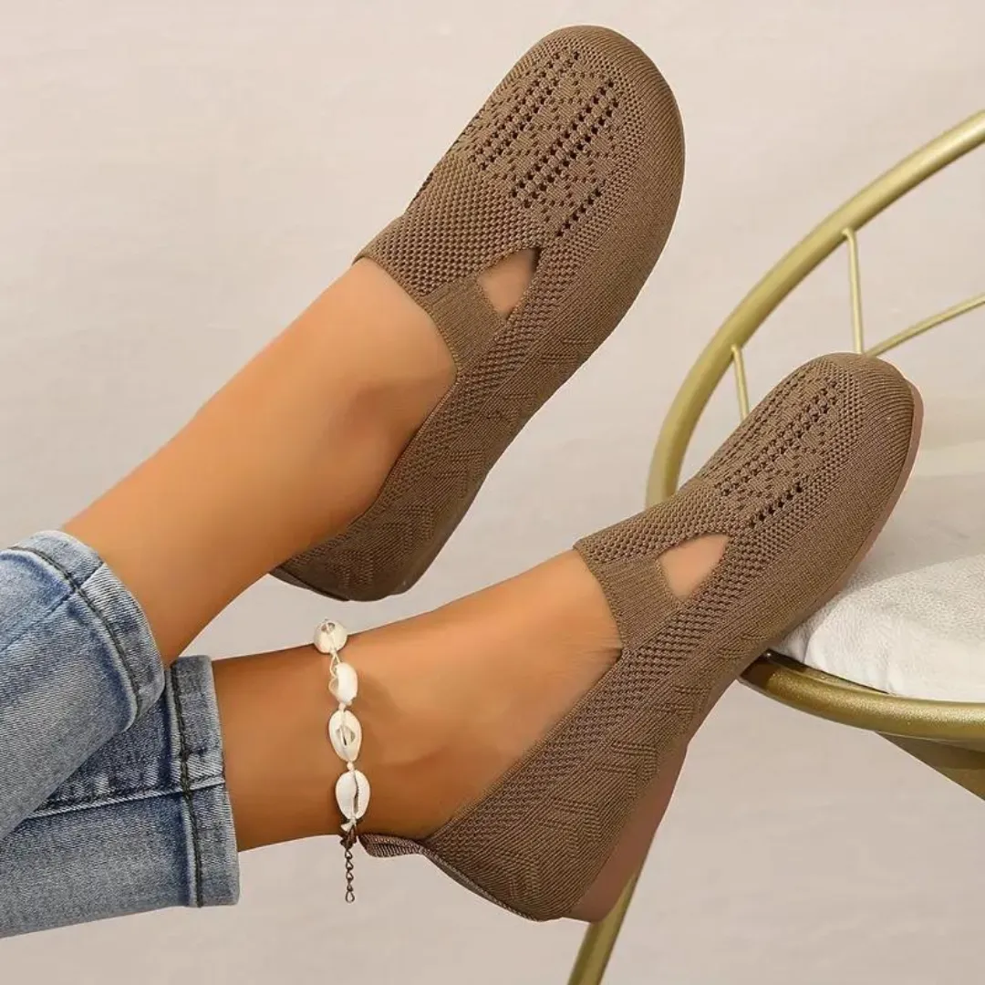 Cuzcare Orthopedic Women Walking Shoes Comfortable Breathable Knit Flats Round Toe Slip on Vintage