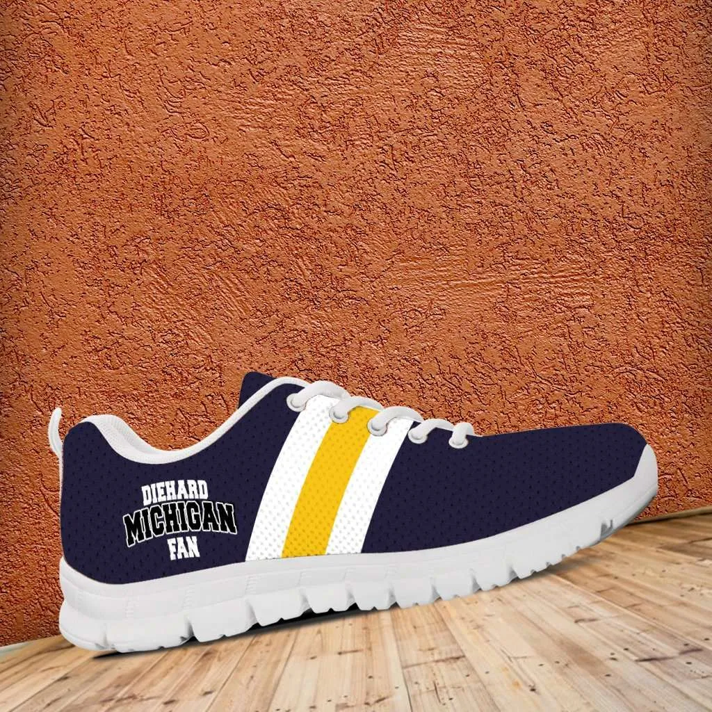 Diehard Michigan Fan Running Shoes Blue and Gold