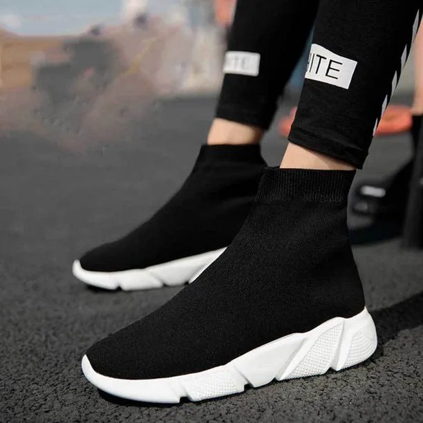 Fantaslook Unisex High Top Sneakers Slip On Knit Walking Shoes For Women Men