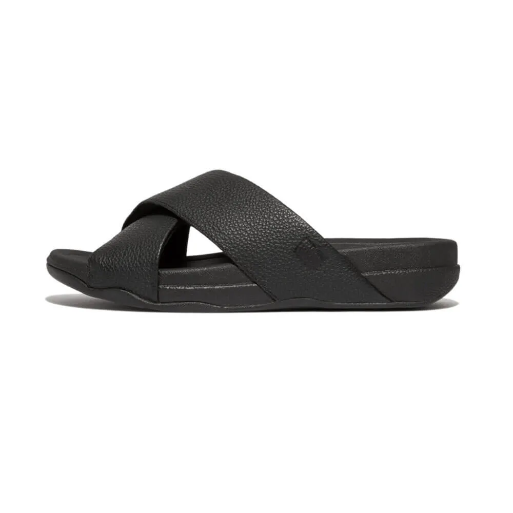 FitFlop Men's Surfer Leather Cross Slide Sandals - Black
