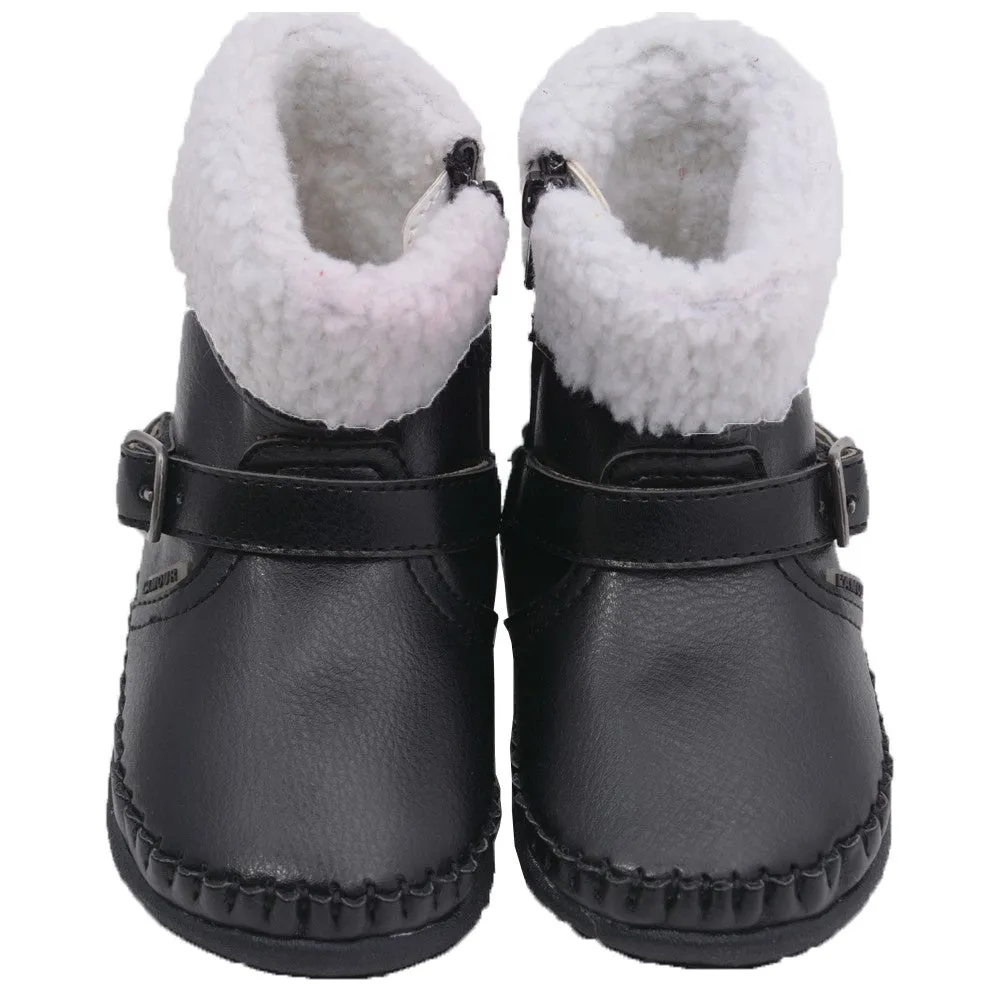 Girls Black Fleece Lined Ankle Buckle Boots Shoes 4-7 Baby Toddler
