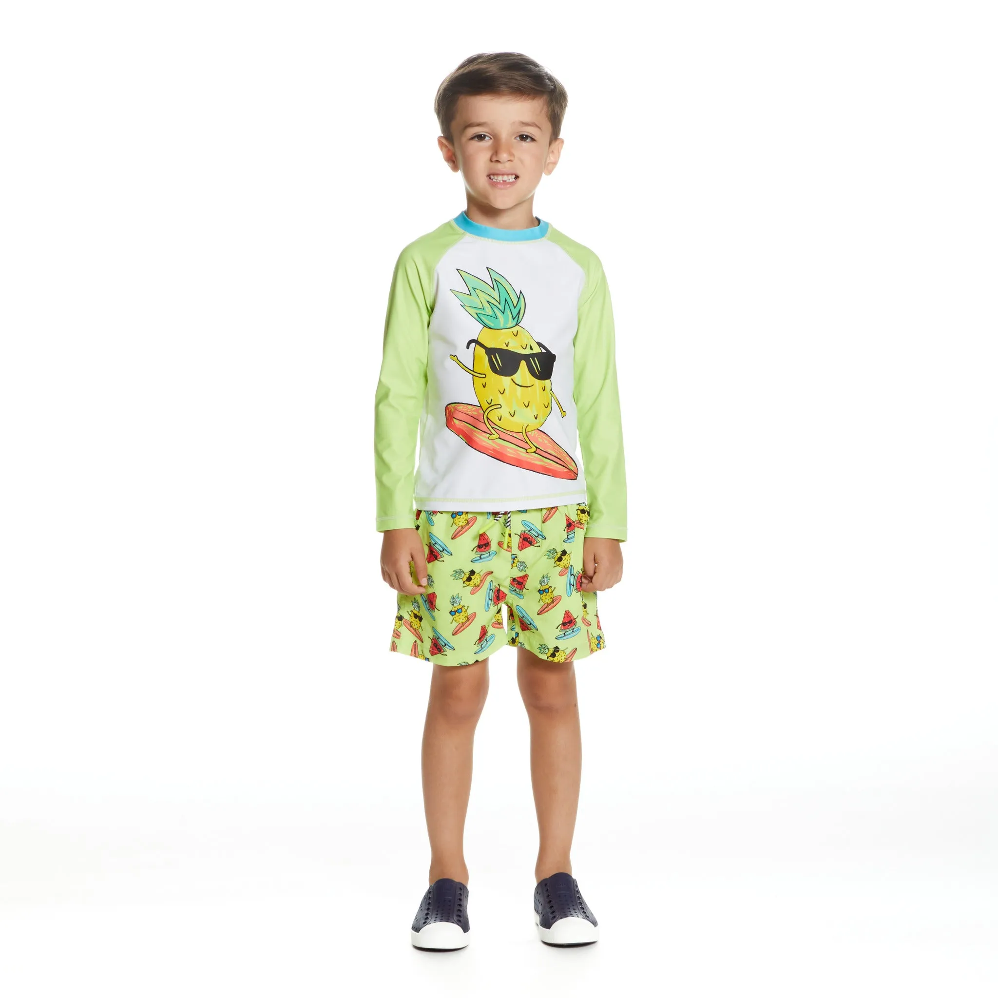 Kids Raglan Rashguard and Boardshort Set | Surfing Pineapple Graphic
