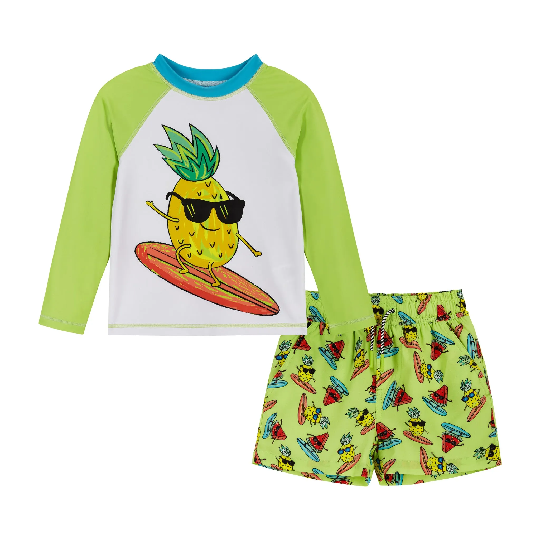 Kids Raglan Rashguard and Boardshort Set | Surfing Pineapple Graphic