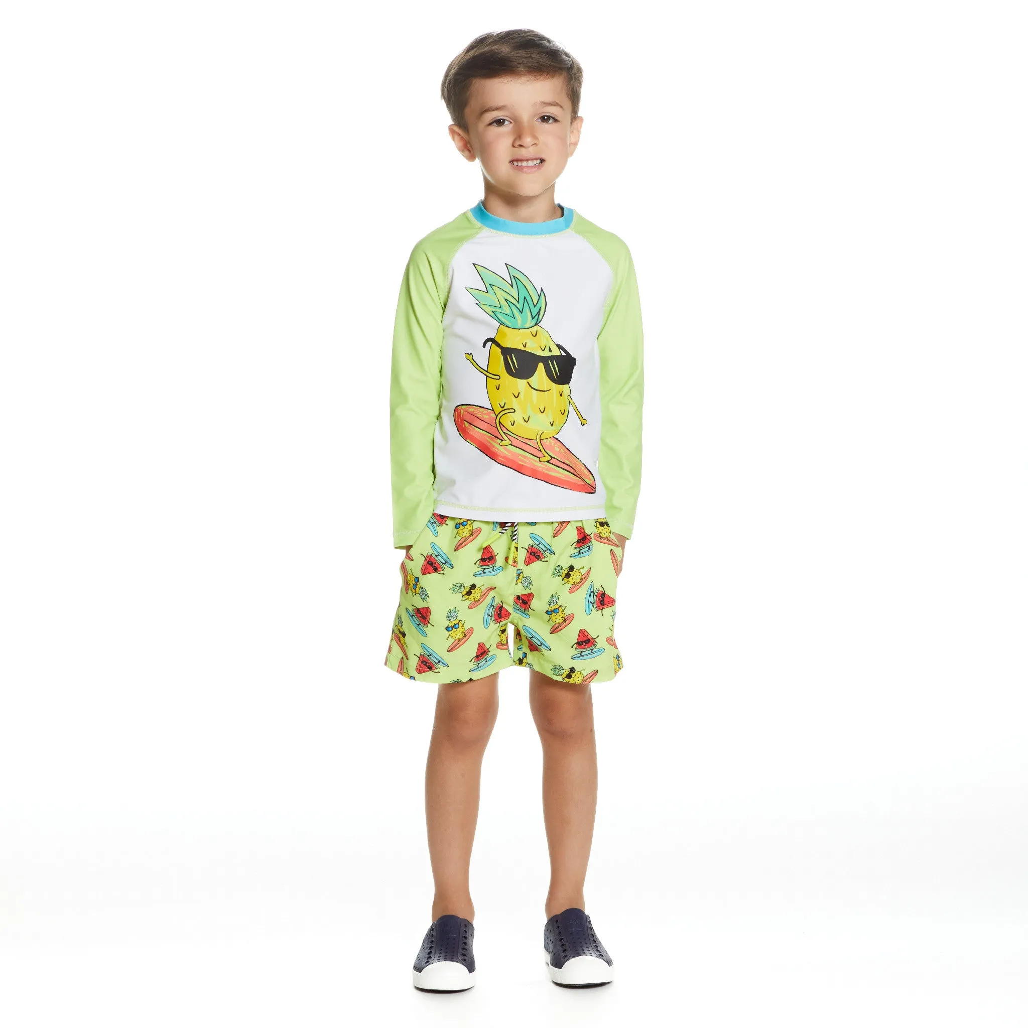 Kids Raglan Rashguard and Boardshort Set | Surfing Pineapple Graphic