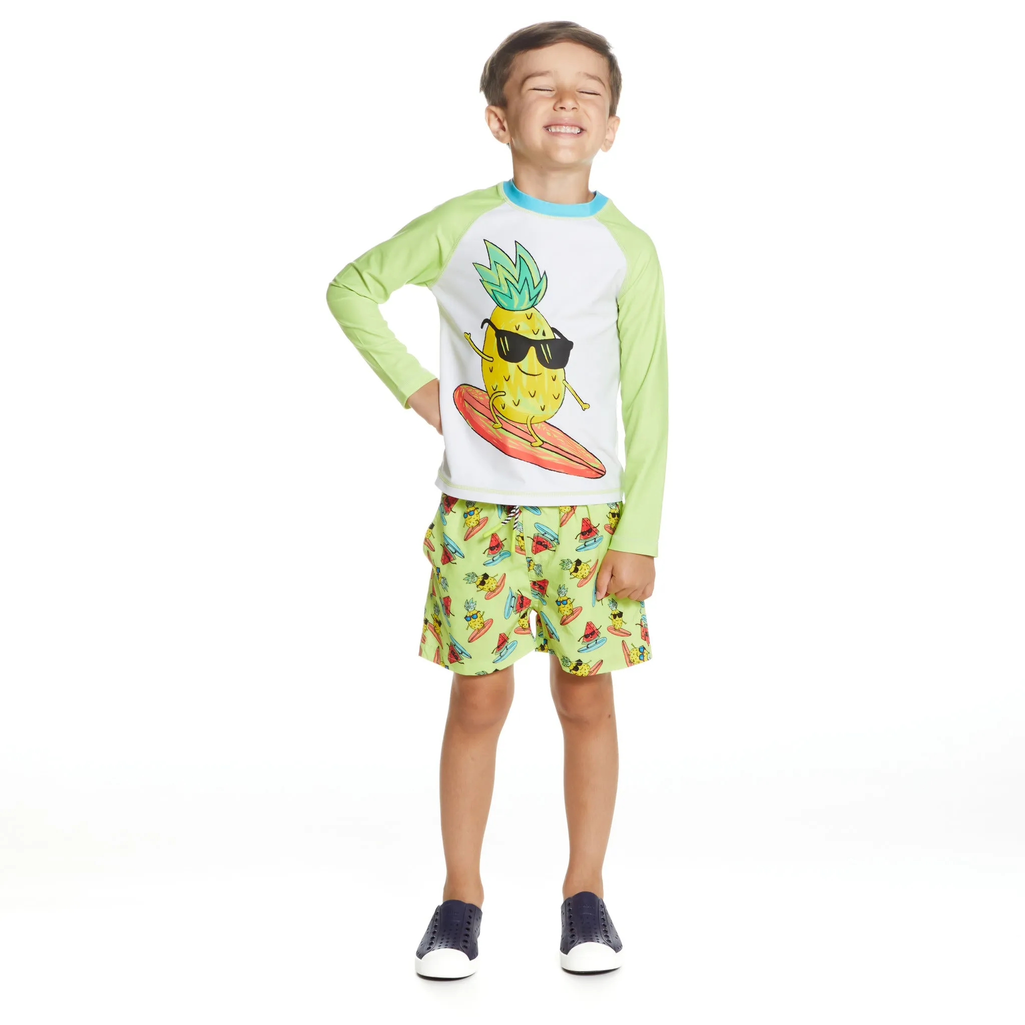 Kids Raglan Rashguard and Boardshort Set | Surfing Pineapple Graphic
