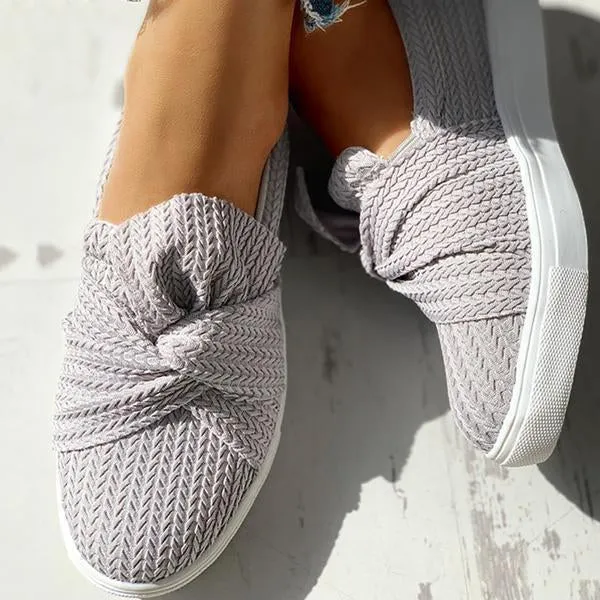 Kimemoda Women Bow Knitted Twist Sneakers Slip On Walking Shoes