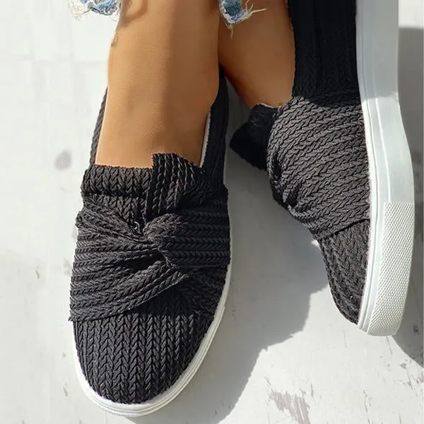 Kimemoda Women Bow Knitted Twist Sneakers Slip On Walking Shoes