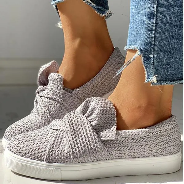Kimemoda Women Bow Knitted Twist Sneakers Slip On Walking Shoes