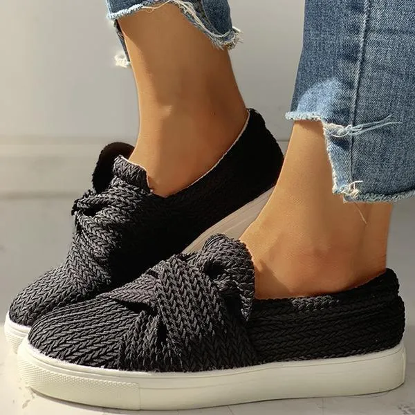 Kimemoda Women Bow Knitted Twist Sneakers Slip On Walking Shoes