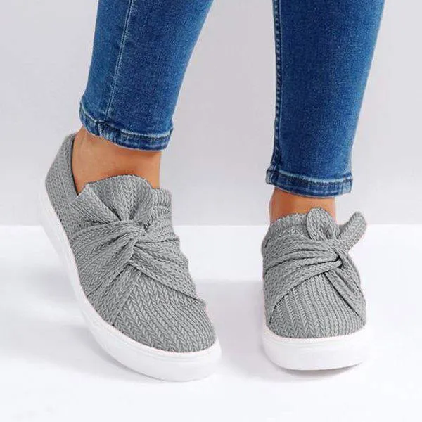 Kimemoda Women Bow Knitted Twist Sneakers Slip On Walking Shoes