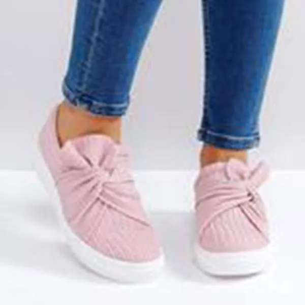 Kimemoda Women Bow Knitted Twist Sneakers Slip On Walking Shoes