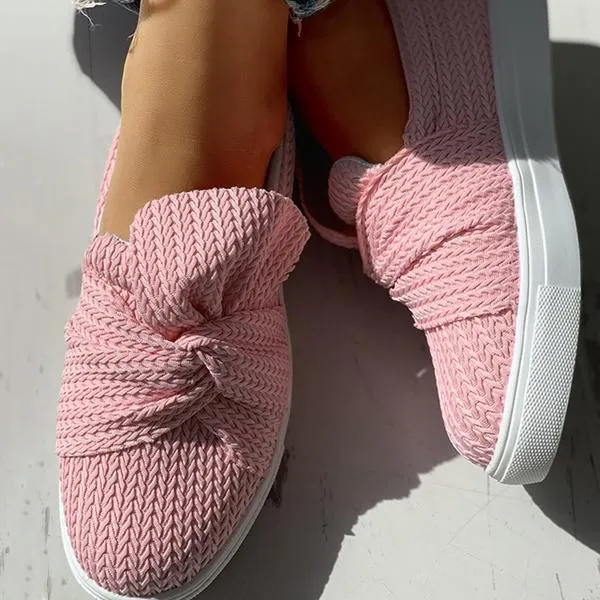 Kimemoda Women Bow Knitted Twist Sneakers Slip On Walking Shoes