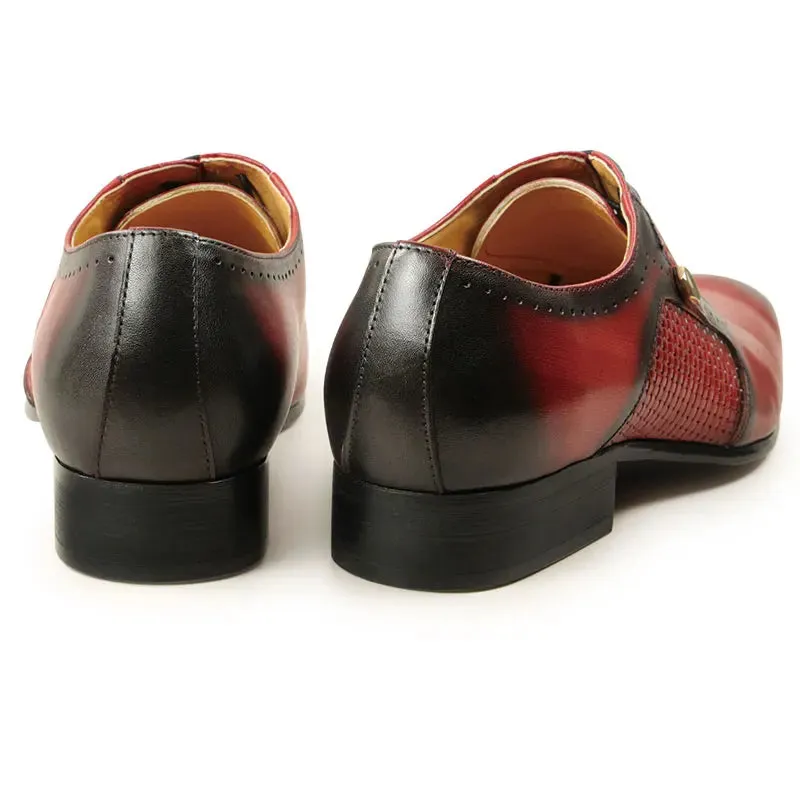 Lace-Up Fashion Red Black Hand Carved Oxford Shoes