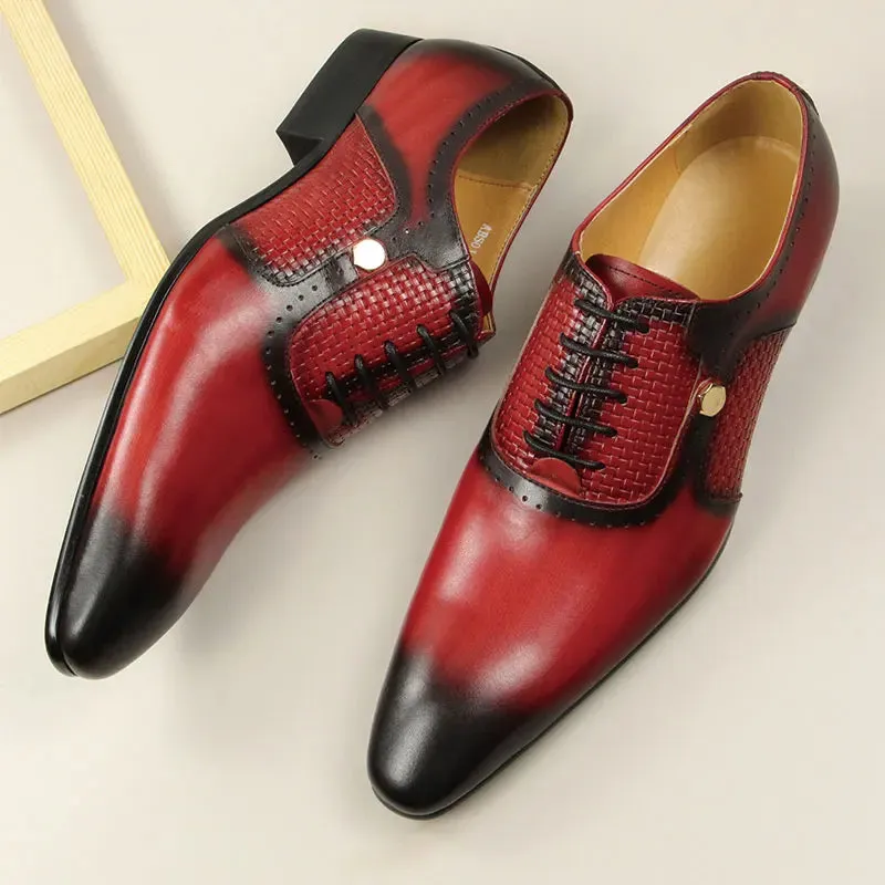 Lace-Up Fashion Red Black Hand Carved Oxford Shoes