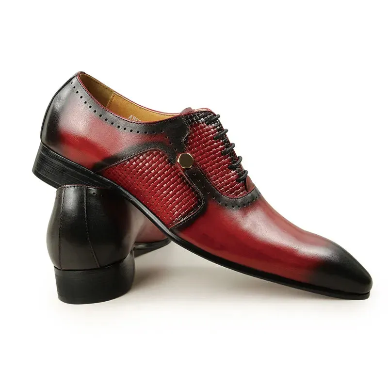 Lace-Up Fashion Red Black Hand Carved Oxford Shoes