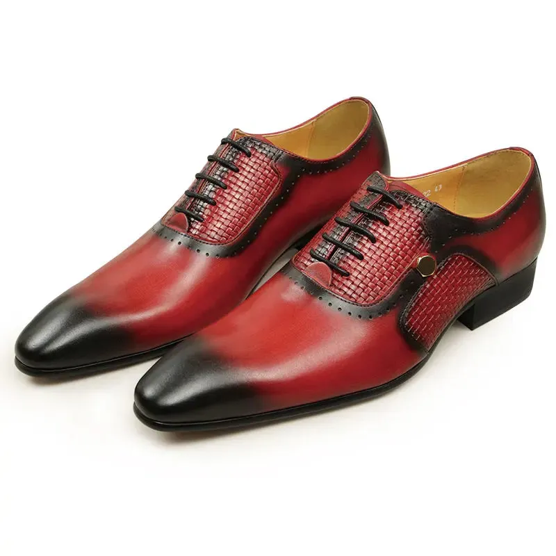 Lace-Up Fashion Red Black Hand Carved Oxford Shoes