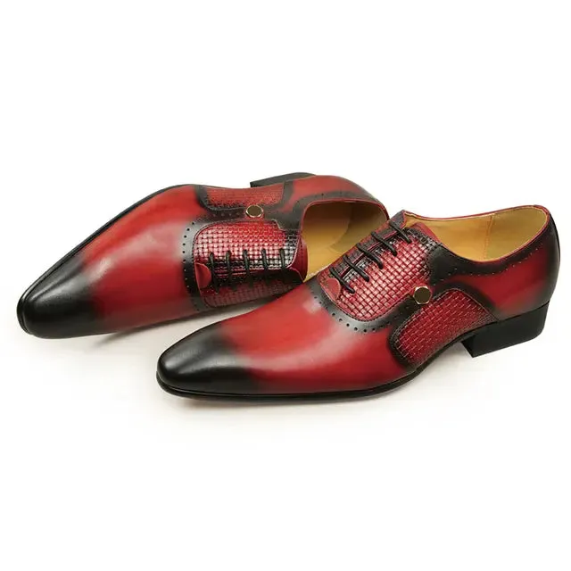 Lace-Up Fashion Red Black Hand Carved Oxford Shoes