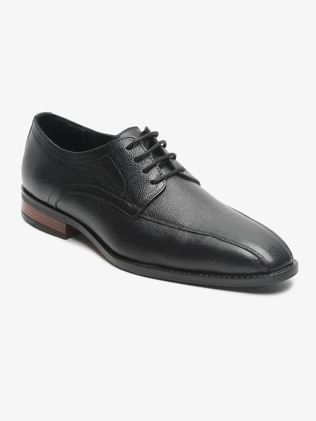 Men Black Solid Genuine Leather Formal Derbys